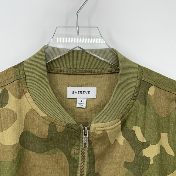 Evereve bomber jacket coat green camo linen blend zipper lightweight new Small - Picture 2 of 4